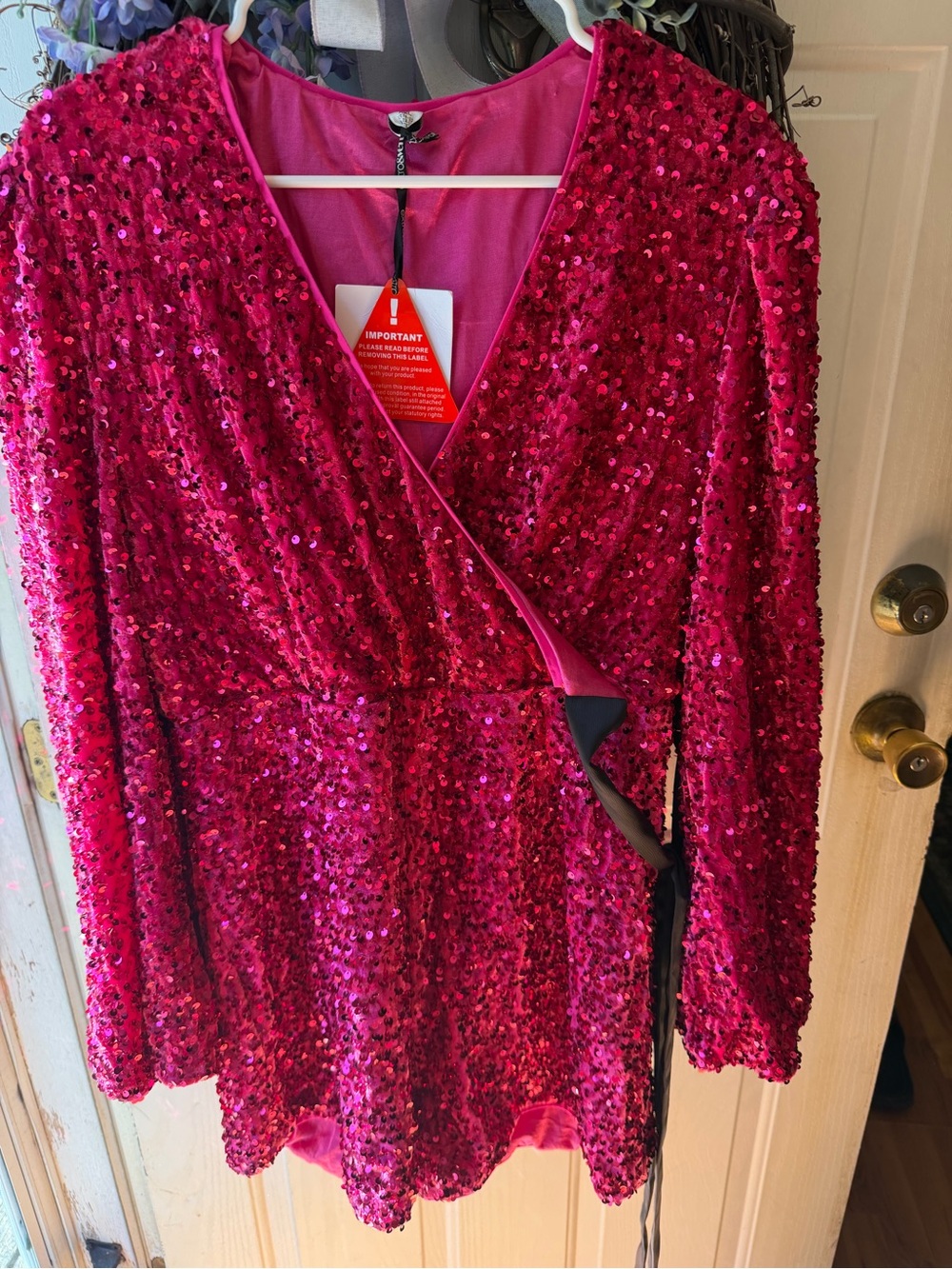 Hot Pink Sequin Wrap Romper